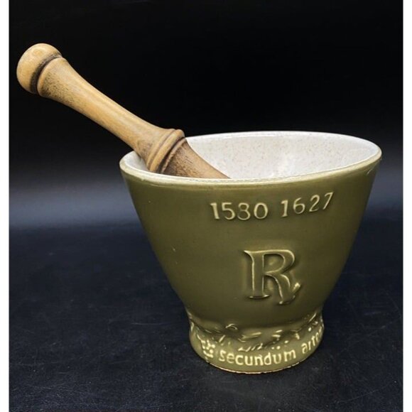 Schering Louis Hebert Ceramic Mortar & Wood Pestle Apothecary Pharmaceutical - Picture 3 of 11